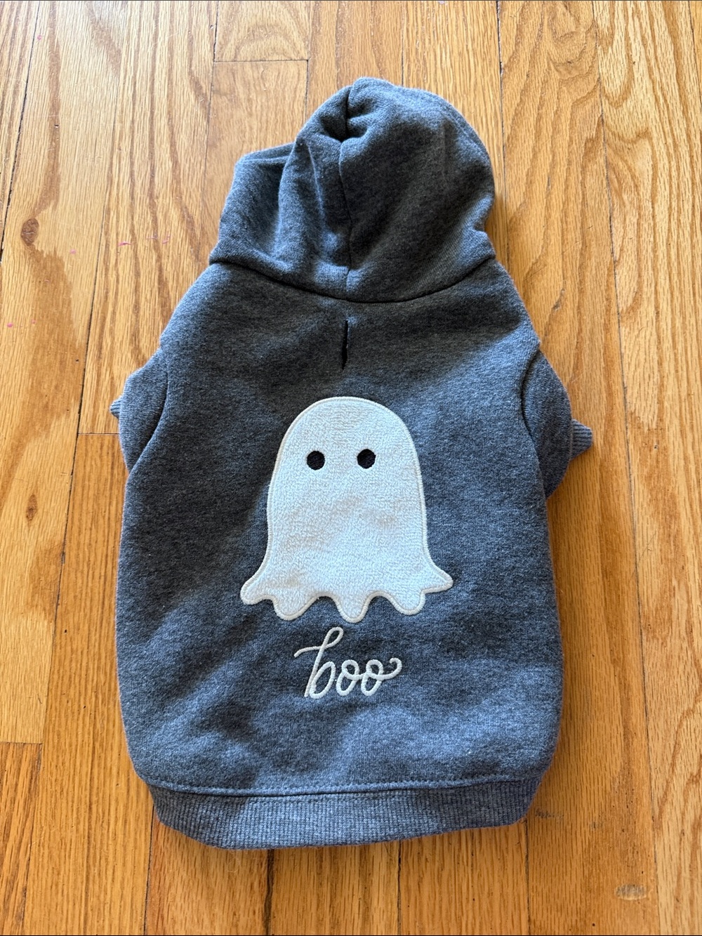 Tiny dog Boo Gray Hoodie Jacket with White Ghost Applique Halloween new no tags